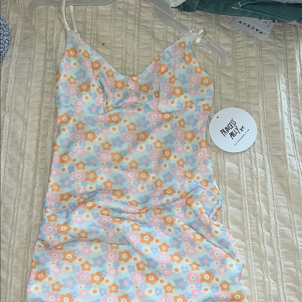 Princess Polly Floral Mini Dress - Orange, Pink, Blue, White
